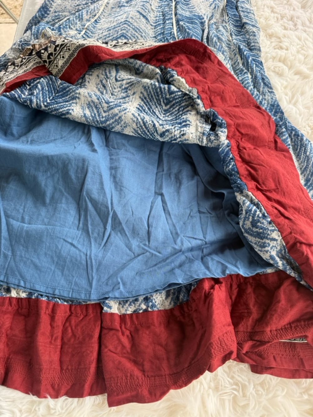 Soft Surroundings Blue Chevron Maxi Skirt with Black Tassel and Maroon Border - Picture 7 of 9